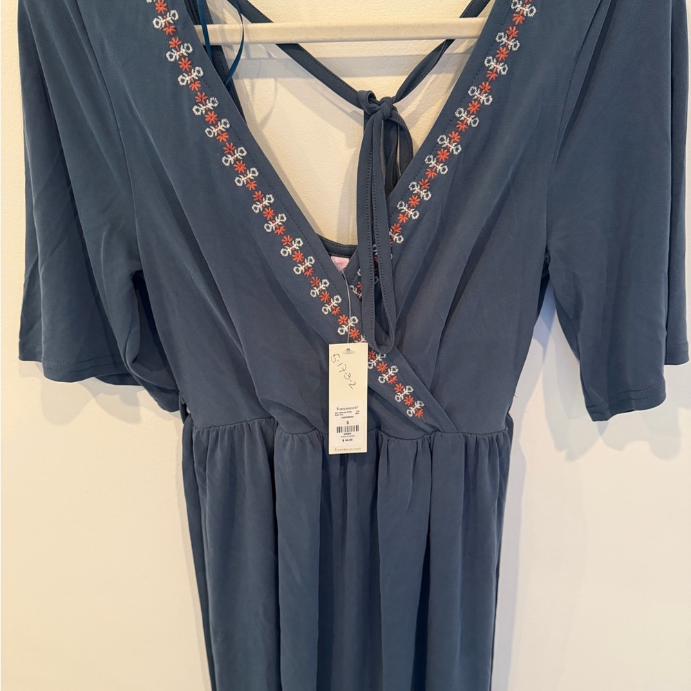 Alyx Blue Floral Embroidered Dress - Picture 2 of 7
